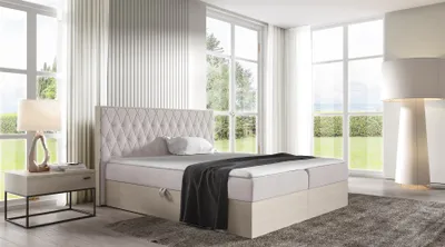 Produktbild von Boxspringbett Bett BROMIA 120x200cm Nordic Teak Stoff Hellbeige inkl. Bettkasten