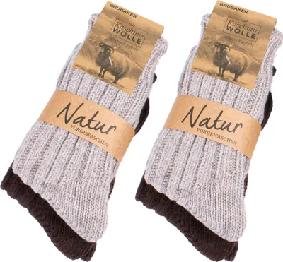 Produktbild von BRUBAKER 4 Paar Kaschmir-Socken für Damen und Herren - Warme Socken mit 48% Schafwolle und 40% Cashmere, Beige und Braun, Größe: 43-46