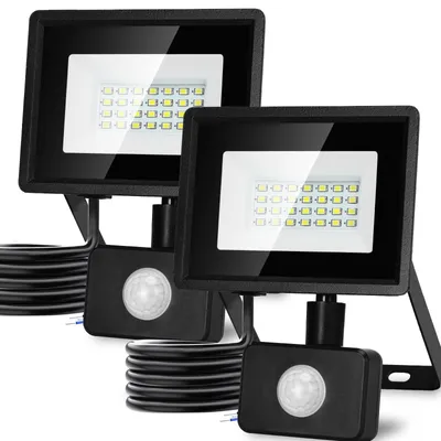 Productafbeelding van Aigostar 20W LED-schijnwerper voor buiten met bewegingssensor, 2 stuks – Koel wit 6500K, vermogen 20W, 2 stuks