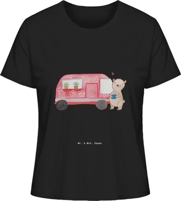 Produktbild von Mr. & Mrs. Panda Damen T-Shirt Bär Camper Größe M - Schwarz - Geschenk, Campingplatz, Zelten, Baumwoll, Urlaub, Wohnmobil, Kurzarmshirt, Oberteil, Campen, Basic Shirt