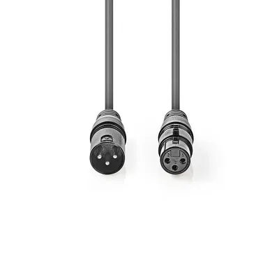 Produktbild von Nedis DMX-Adapterkabel - XLR 3-Pin Stecker - XLR 3-Pin Buchse - Vernickelt - 10.0 m - Rund - PVC - Dunkelgrau - Kartonverpackung