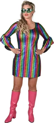 Produktbild von Disco Kleid multicolor Regenbogen bunt, Groesse:S