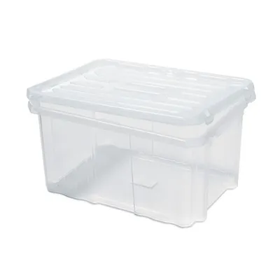 Produktbild von Mehrzweck Aufbewahrungsbox mit Deckel | Transparent | HxBxT 26x60x40cm | 55 Liter | Lagerkiste, Transportbox, Stapelbox, Kunststoffkiste