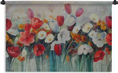 Produktbild von MuchoWow® Wandteppich Wandbehang Malerei - Ölgemälde - Blumen 120x80 cm Tapisserie Dekoration Wandtuch - Wanddekorationen - Wandtücher