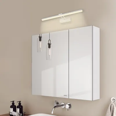 Produktbild von EMKE Spiegelschrank und Spiegellampen,75x65x14.5cm 2 Glasböden Weiß Badspiegelschrank und Weiß Wandleuchten Neutral Licht 4200k