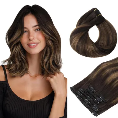 Immagine prodotto di Extension Clip-in in capelli veri, Marrone scuro a Castano, 30 cm