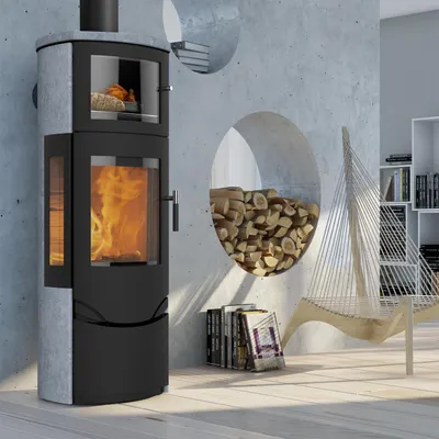 Produktbild von Lotus Prio 7M Kaminofen Schwarz/ Speckstein/ Seitenglas, Rauchabgang oben