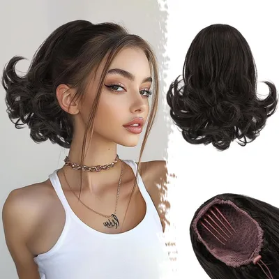Produktbild von BARSDAR Pferdeschwanz Haarteil Dunkelbraun 25cm Wellige Haarverlängerung