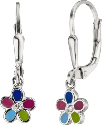 Produktbild von JOBO Kinder Ohrhänger Blume 925 Sterling Silber 2 Zirkonia Ohrringe Kinderohrringe