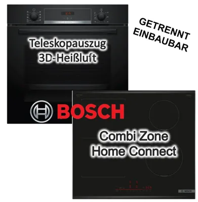 Produktbild von Bosch Herdset Einbaubackofen Teleskopauszug Hydrolyse+ Induktionskochfeld CombiZone Booster HomeConnect