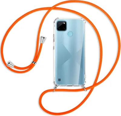 Produktbild von Handykette Backcover-Schutzhülle mit Band (Metall silberfarben) für  Realme C21Y /C25Y - neonorange