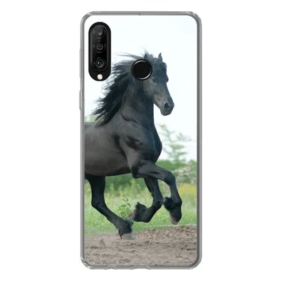 Produktbild von MuchoWow® Handyhülle Schutzhülle Hülle für Huawei P30 Lite Pferd - Schwarz - Natur Silikon Softcase Handy Hülle - Handyhülle