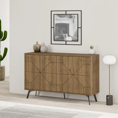 Immagine prodotto di Madia Credenza Design Geometrico Moderno 123x77 cm con 4 Ante in Legno Rovere