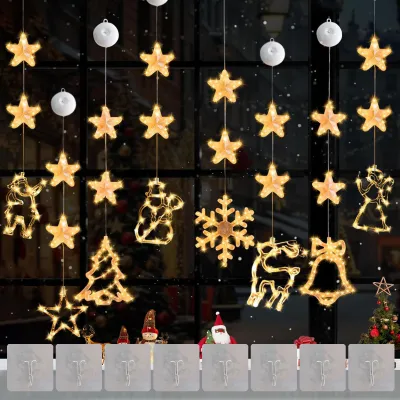 8 LED Weihnachts-Fensterlichter, warmweiß, batteriebetrieben, Timer