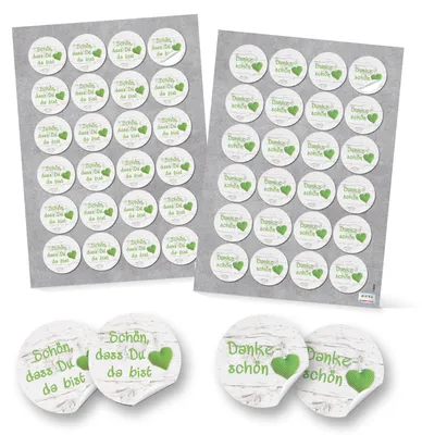 Produktbild von SET 2 x 24 SCHÖN DASS DU DA BIST + DANKESCHÖN Aufkleber rund 4 cm HERZ GEPUNKTET Hochzeitsdeko Verpackung Geschenk Geburtstag Hochzeit Kommunion Taufe selbstklebend DANKE