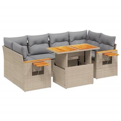 Produktbild von 7-tlg. Garten-Sofagarnitur mit Kissen Beige Poly Rattan