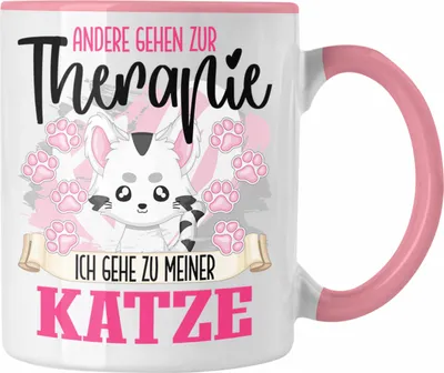 Produktbild von Trendation - Katze Tasse Geschenk für Katzen Mama Katzenbesitzerin Therapie Lustiger Spruch Geschenkidee (Rosa)