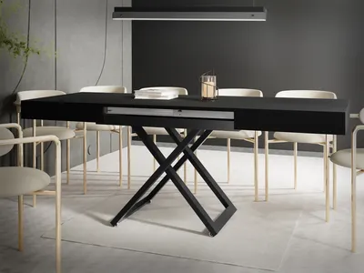 Produktbild von Couchtisch Höhenverstellbar und Ausziehbar Cavetta U - Wohnzimmertisch Esstisch Multifunktionstisch mit Schwarzem Metallgestell 120-200/80/27-76 cm Schwarz