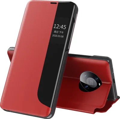 Produktbild von LaimTop Hülle für Huawei Mate 40 Pro, Smart View Fenster Flip Stand Cover Kunstleder Schutzhülle für Huawei Mate 40 Pro Rot