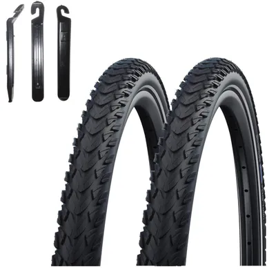 Productafbeelding van 2 x Schwalbe Marathon Plus Tour Performance E-25 fietbanden, 28 x 1,40 (37-622), zwart/reflecterend, inclusief bandenlichters