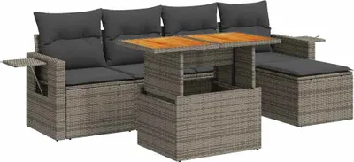 Produktbild von vidaXL 6-tlg. Garten-Sofagarnitur mit Kissen Grau Poly Rattan