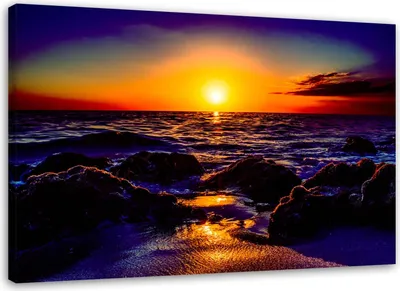 Immagine prodotto di Quadro su tela tramonto sul mare paesaggio 60x40 cm Feeby arancione quadro da parete pronto per essere appeso
