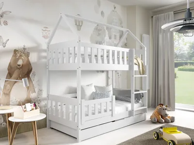 Produktbild von MTJMöbel Etagenbett ZUZIA 190x80cm mit Matratze, Kinderbett mit Schubladen, Massivholzbett Stockbett, Weiß Holz