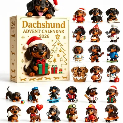 Produktbild von Dackel Adventskalender mit 24 Figuren, 2D-Acryl-Tierfiguren-Ornamente, Weihnachtsbaum Deko, Schlüsselanhänger, Bestes Geschenk für Hundeliebhaber
