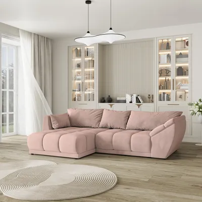 Produktbild von Masseno Ecksofa ORENTI L-S mit Schlaffunktion L-Form, Sofa mit Bettkasten, Wohnzimmersofa, Couch, Soffa, Bettsofa, Couchgarnitur- Rosa, MATT VELVET 61