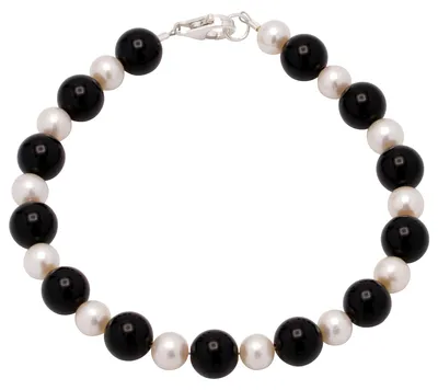 Produktbild von Armband aus Onyx & Süßwasserperlen & 925 Silber schwarz weiß Armschmuck Damen