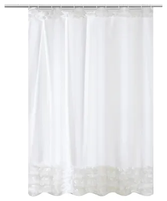 Produktbild von Duschvorhang Landhausstil 1 Stück, Weißer Shabby Chic Duschvorhang Mit Rüschen 180 x 180 cm, Für Badezimmer Im Vintage-Look