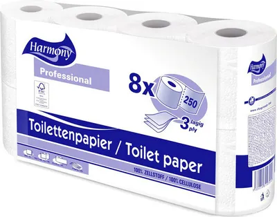 Produktbild von 8x Toilettenpapier 3-lagig Harmony Professional 250 Blatt -