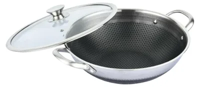Image de Wok en acier inoxydable Ø36cm induction anti-adhérent anti-rayures en argent