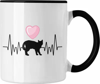 Produktbild von Trendation - Katze Herzschlag Tasse Geschenk für Katzen-Mama Hobby Geschenkidee (Schwarz)