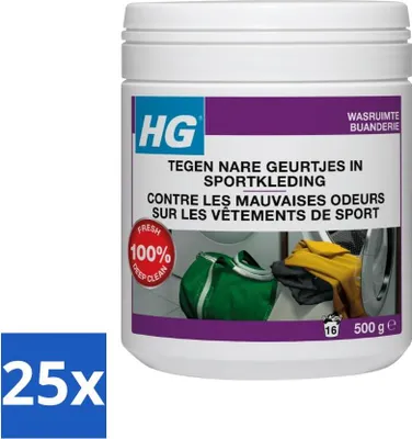 Productafbeelding van HG wasmiddel toevoeging tegen onaangename geuren in sportkleding, 500 g - voordeelverpakking - 25 stuks