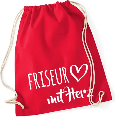 Produktbild von Huuraa Turnbeutel Friseur mit Herz 12 Liter Classic Red Baumwolle Rucksack Geschenkidee