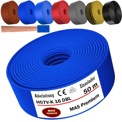 Image de Câble d'alimentation de 50 mètres, type H07 V-K DBL, section 1x16 mm², couleur bleu foncé, monoconducteur, flexible