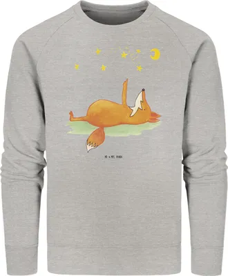 Produktbild von Mr. & Mrs. Panda Bio Baumwoll Pullover Fuchs Sterne Größe XS - Heather Grey - Geschenk, Romantik, Sternengucker, Pulli, Füchse, Sweatshirt, Mond, Sweater