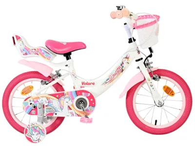 Productafbeelding van Volare Unicorn Kinderfiets - Meisjes - 14 inch - Wit - Twee Handremmen