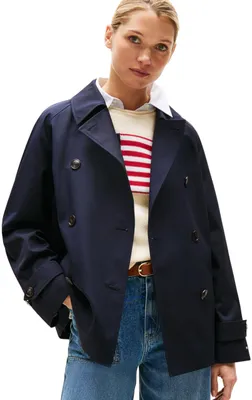 Zdjęcie produktu dla Płaszcz trencz damski Tommy Hilfiger, bawełna, krótki fason, kolor niebieski (Desert Sky), rozmiar 42