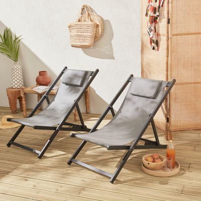 sweeek - 2er Set Sonnenliegen - Gaia - Grau