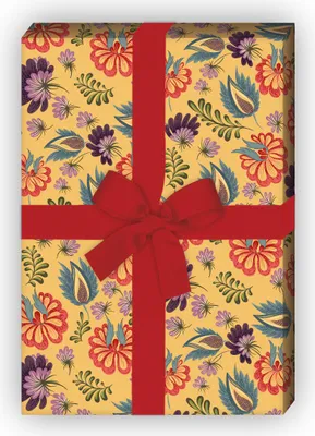 Produktbild von Üppiges florales Geschenkpapier mit Blüten, gelb - G9912, 32 x 48cm