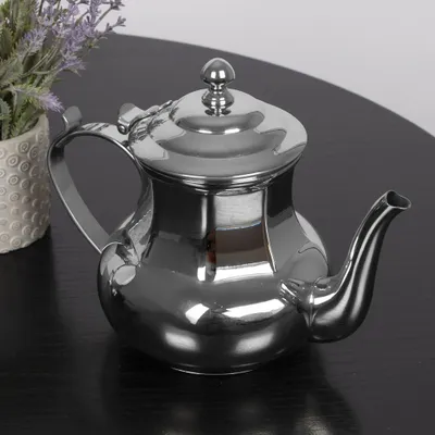 Produktbild von Teekanne aus hochglänzendem Edelstahl 18/10, Hexagon Design, 1 Liter, Induktionsgeeignet