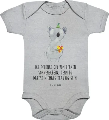 Produktbild von Mr. & Mrs. Panda Strampler Koala Geschenk 1. - 3. Monat - Heather Grey - Babystrampler, babykleidung body, Baby, Party, kurzarm, Geburtstag, Kurzarmbody