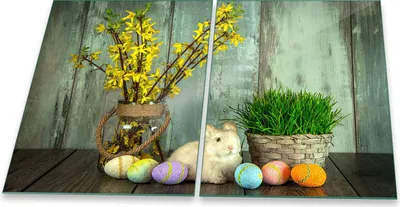 Produktbild von Herdabdeckplatte Glaskeramik 2-Teilig 2x40x52 Ostern Bunt Abdeckung Spritzschutz Glas