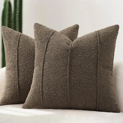 Immagine prodotto di Cuscini decorativi in tessuto bouclé, 45x45 cm, set da 2, color tortora, a righe, per divano