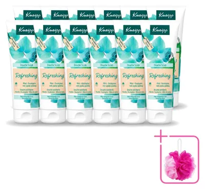 Obrázek produktu pro 12 kusů tělového peelingu pod sprchu Kneipp, osvěžující, s mátou a eukalyptem, 200 ml, balení