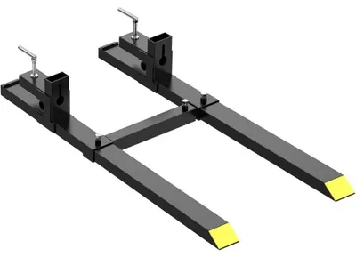 Image de Fourches pour tracteur - Fourches à pince - Capacité de charge : 680 kg - Dents en acier de 109 cm - Barre de stabilisation réglable - Adaptées aux palettes, au bois et au foin