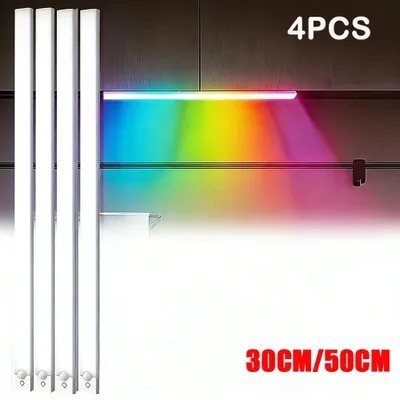 Produktbild von RGB LED-Schrankbeleuchtung - Lichtleiste - 4er-Set - Bewegungsmelder - Wiederaufladbar - Magnetisch und kabellos - 5 Lichtmodi - 30 cm