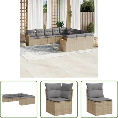 Produktbild von The Living Store 11-tlg. Garten-Sofagarnitur mit Kissen Beige Poly Rattan